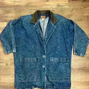 Vtg Prezzia Acid Wash Denim Jacket Size M  Leather Collar Half Sleeve Western